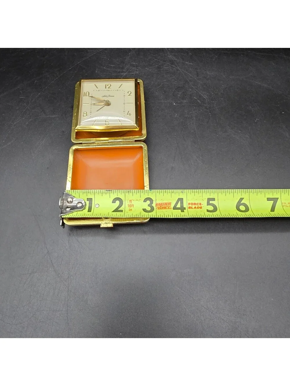 Vintage Seth Thomas Travel Alarm Clock Orange Leather Case Working Mid Century